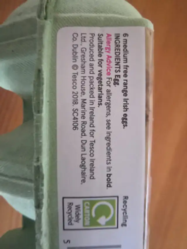 6 Free Rangel irish leggs ingredients label