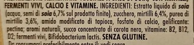 Yogurt di Soia ai Mirtillo ingredients label