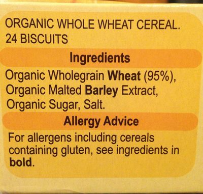 Weetabix Organic ingredients label