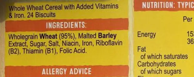 Weetabix ingredients label