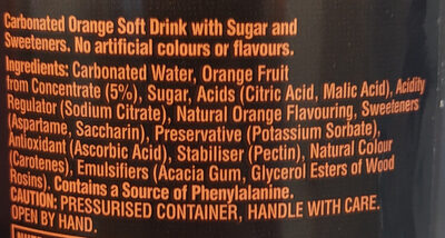 Tango Orange 2ltr ingredients label