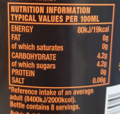Tango Orange 2ltr nutrition facts table