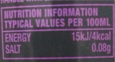 Tango Dark Berry nutrition facts table