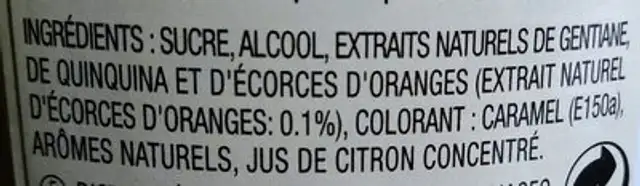 Club Apéritif à l'Orange ingredients label