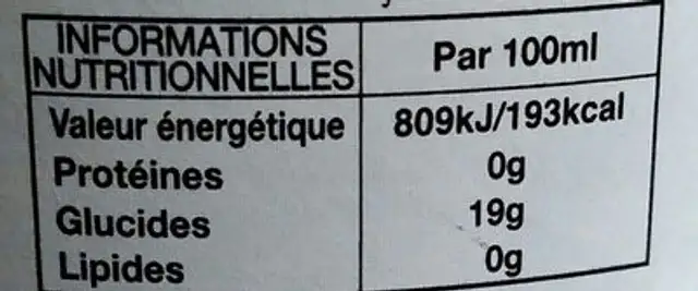 Club Apéritif à l'Orange nutrition facts table