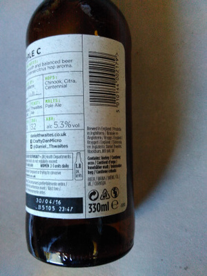 Triple C Golden Ale ingredients label