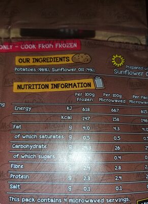 Quick Chips, Crinkle ingredients label