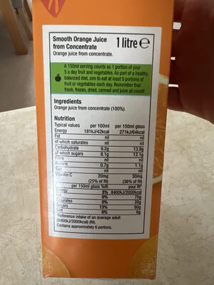 Morrisons own orange juice ingredients label