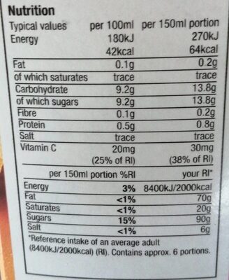 Morrisons own orange juice nutrition facts table
