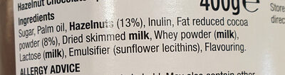 Hazelnut - Chocolate spread ingredients label