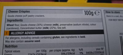 Cheese Crispies ingredients label