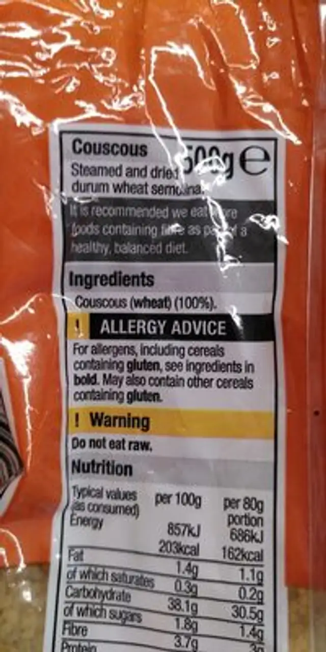 Couscous ingredients label