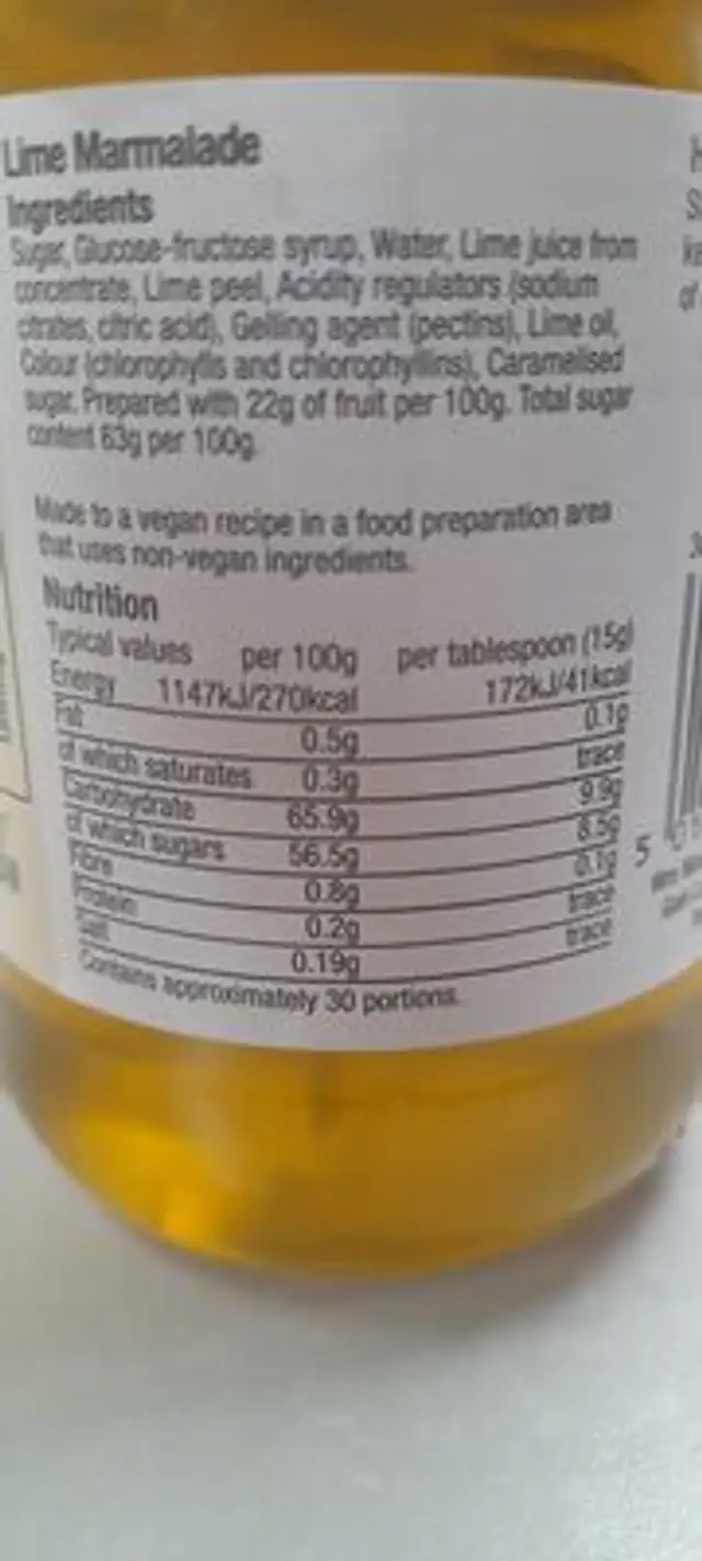 Unknown nutrition facts table