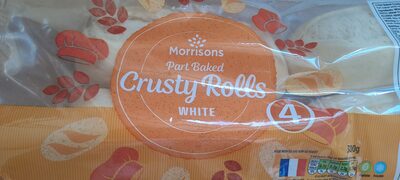 Part baked crusty rolls white front packaging