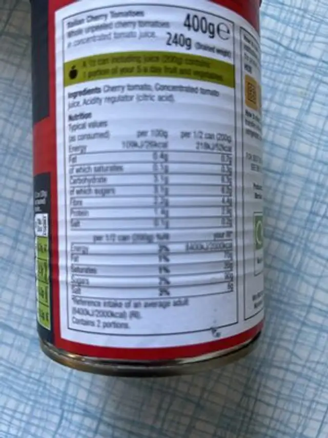 Italian cherry tomatoes in tomato juice nutrition facts table