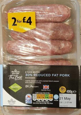 6 Thick British 30% Reduced Fat Pork Sausages