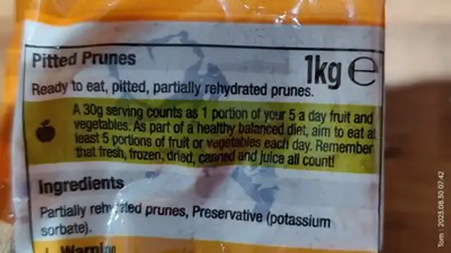 Unknown nutrition facts table