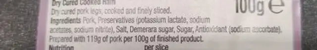 dry cured ham ingredients label