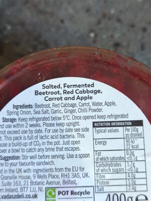 Super-Beet Kimchi ingredients label