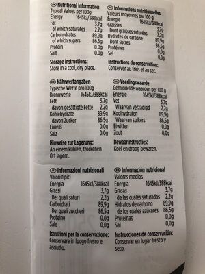 Pâte à sucre nutrition facts table