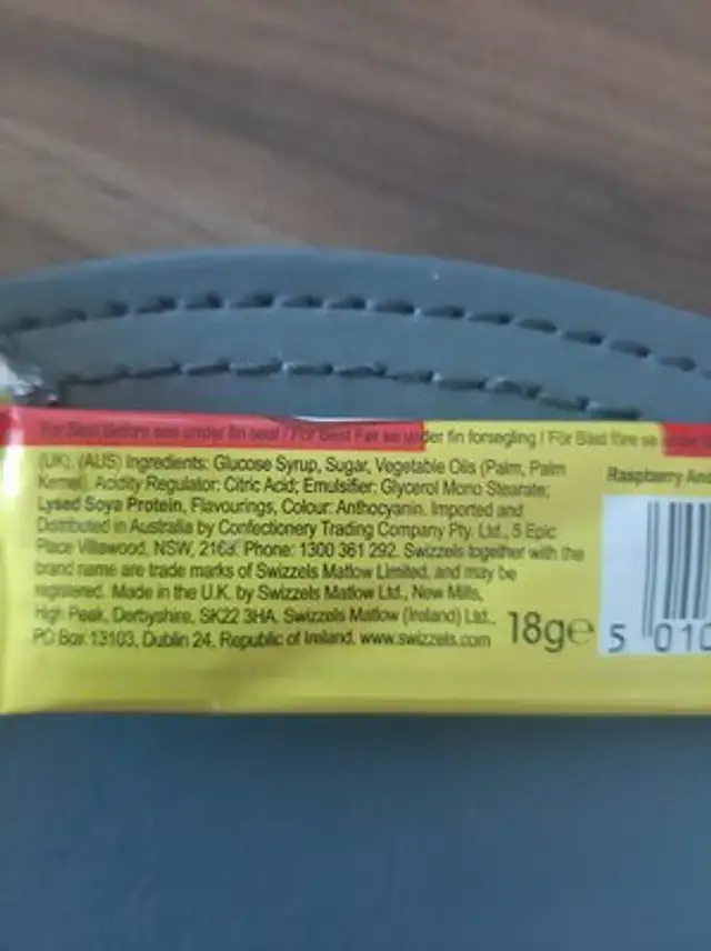Swizzels Drumstick Origional ingredients label