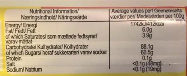 Swizzels Drumstick Origional nutrition facts table