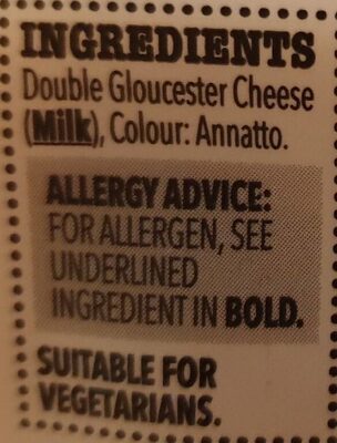 Double Gloucester Cheese ingredients label
