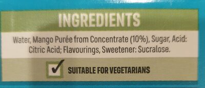 Mango Juice Drink ingredients label