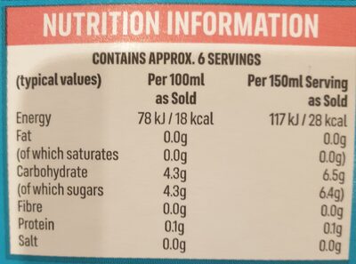 Mango Juice Drink nutrition facts table