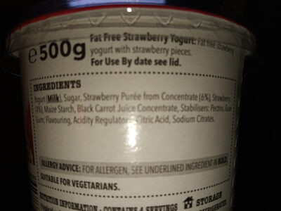 Strawberry yogurt ingredients label