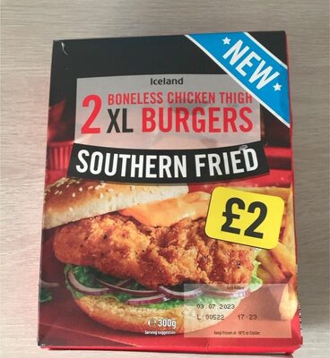 Iceland Boneless Chicken Thigh Burgers Southern Fried 2pk