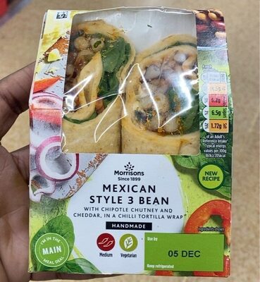 Mexican style 3 bean wrap
