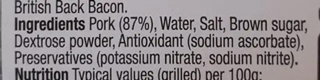 Smoked bacon medallions ingredients label