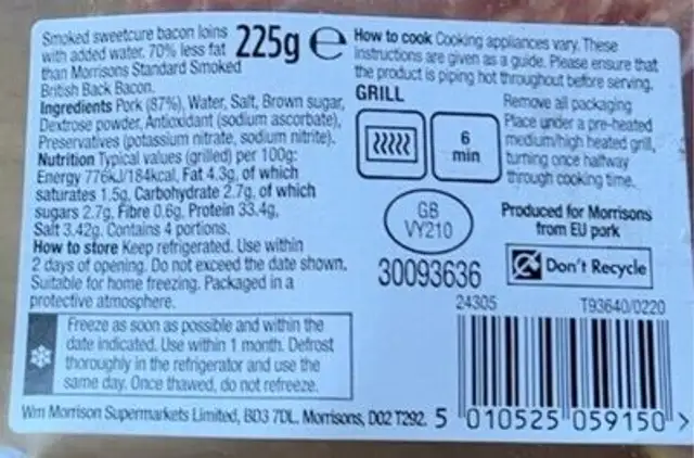 Smoked bacon medallions nutrition facts table