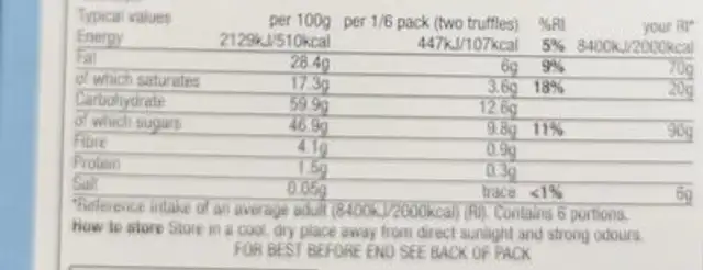 Salted caramel flavour truffles nutrition facts table