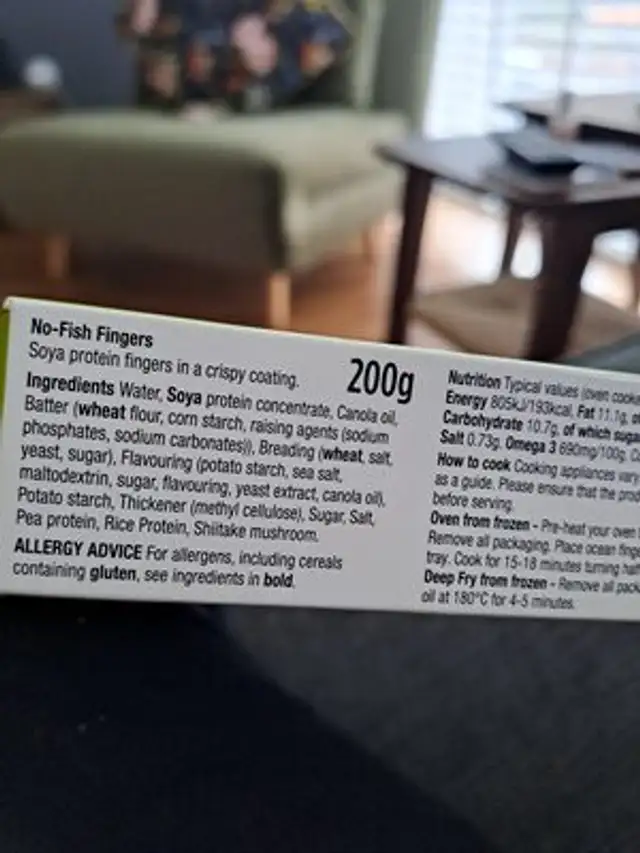 Plant Revolution No-fish Fingers ingredients label