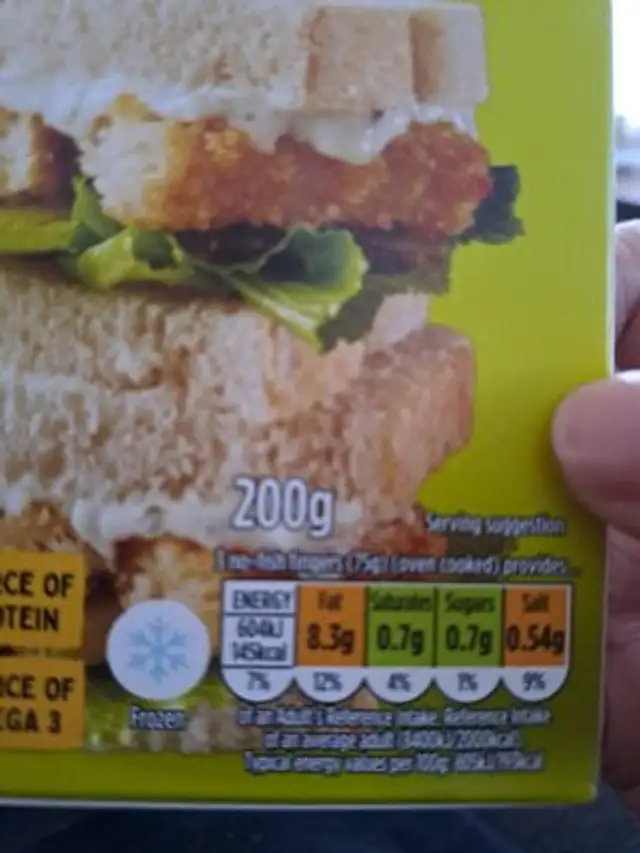 Plant Revolution No-fish Fingers nutrition facts table