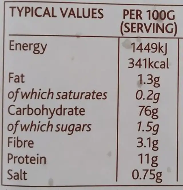 Cream plain flour nutrition facts table