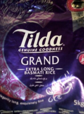 Tilda Grand Extra Long Grain Rice (5KG) front packaging