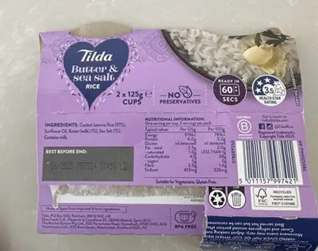 Butter And Sea Salt Rice nutrition facts table