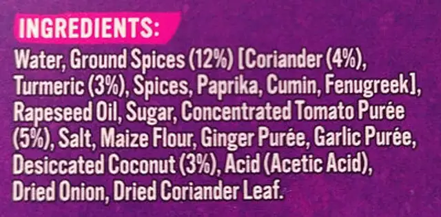 2 Korma Paste Pots ingredients label