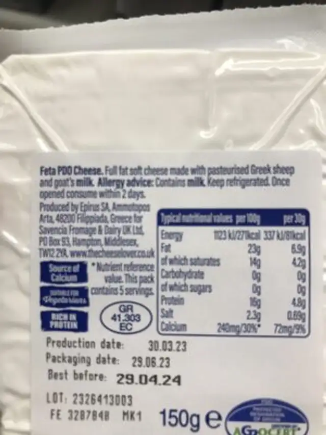 feta ingredients label
