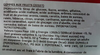 D'une gums ingredients label