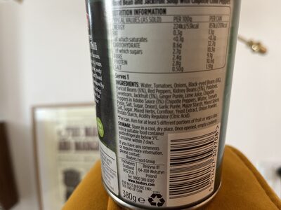 Jackfruit Three Bean & Chipotle Chilli ingredients label