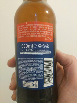Samuel Adams ingredients label