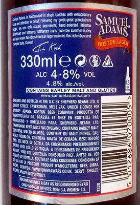 Samuel Adams nutrition facts table