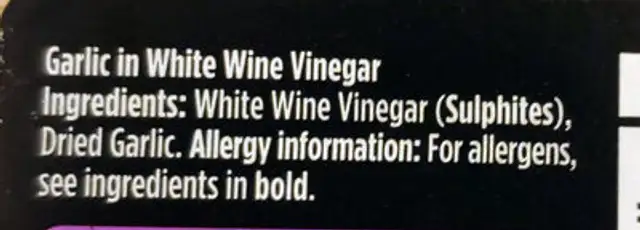 Chopped Garlic ingredients label