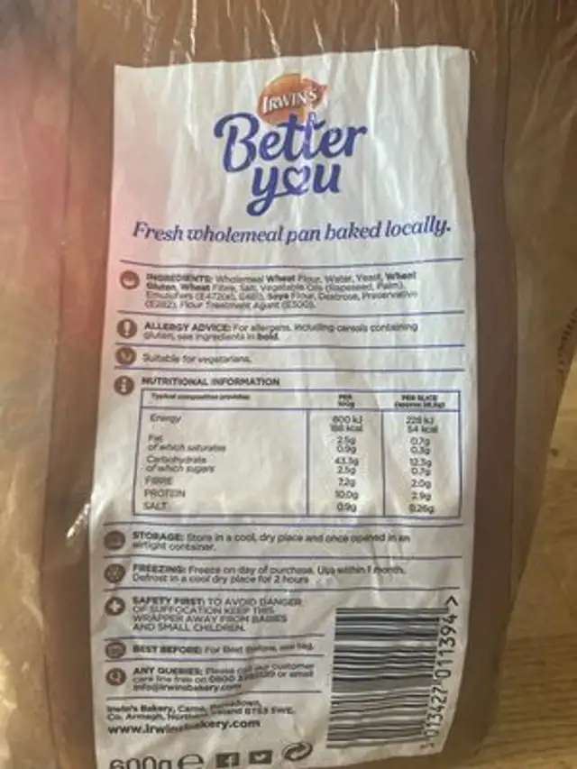 Irwin’s Better You ingredients label