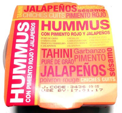 Hummus con pimiento rojo y jalapeños