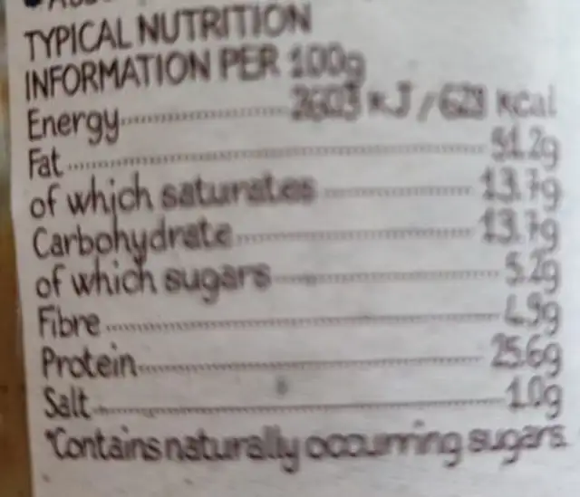 Smooth Organic Peanut Butter nutrition facts table